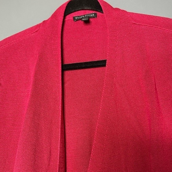 Eileen Fisher Raspberry Red Open Front Cardigan Tencel Silk Blend Size Medium - Picture 3 of 5